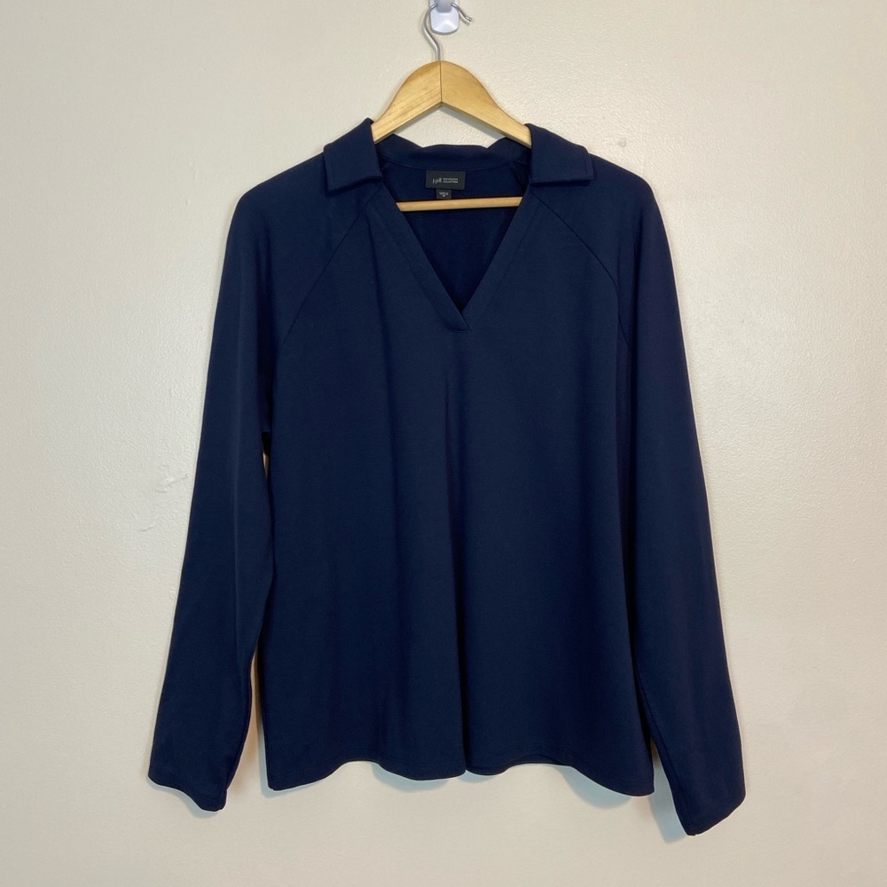 J.Jill Wearever Brushed-Back Double-Face Jersey V-Neck Top Navy